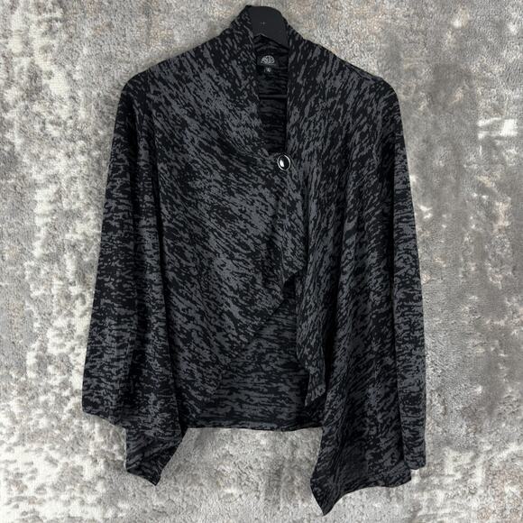 Bobeau Petite Size Sp Abstract Button Cardigan Sweater Gray Long Sleeve - Picture 1 of 9